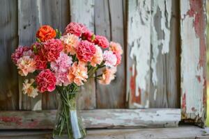 ai generado ramo de flores de claveles en contra rústico antecedentes foto