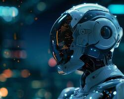 AI generated Futuristic Robot Head Technology Concept photo
