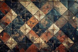 AI generated Vintage Tiled Floor with Distressed Geometric Patterns photo