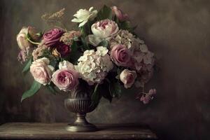 AI generated Moody Floral Composition in Classic Urn photo