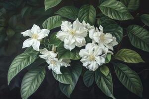 AI generated Artistic Jasmine Flowers Composition on Dark photo