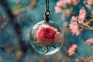 AI generated Rose Encased in Glass Sphere photo