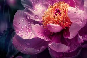 AI generated Droplets on Magenta Peony Bloom photo