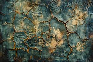 AI generated Textured Cracked Paint Surface with Gold Accents photo
