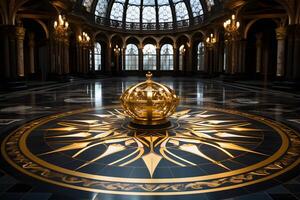 AI generated Illustration of luxury marble floor picture. The colors gold and light yellow mixed with black are perfect and convey the importance of art in various aspects, aesthetics. photo