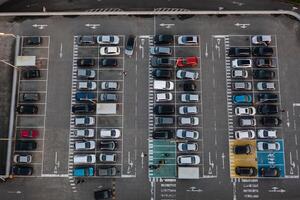 Car parking near shopping mall aerial view photo