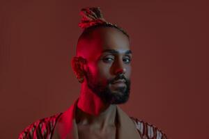Black man in neon studio light photo