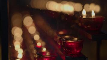 Wax Candles Night Lights Bokeh For Holy Religious Ceremony video