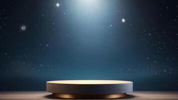 AI generated golden podium or pedestal for product presentation, night starry background, 3d render photo