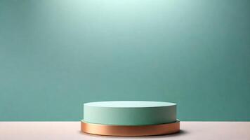 AI generated Green round podium for product presentation on green background. 3d render photo