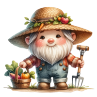 ai généré de bonne humeur gnome jardinier dans aquarelle style png