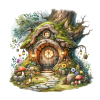 ai généré mignonne gnome maison dans une aquarelle style png