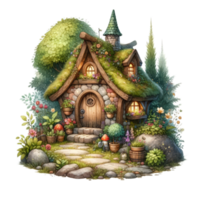 ai généré mignonne gnome maison dans une aquarelle style png