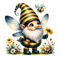 AI generated Watercolor Gnome Beekeeper with Flowers png