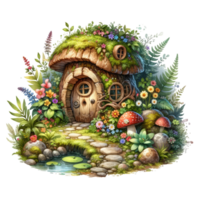 ai généré mignonne gnome maison dans une aquarelle style png