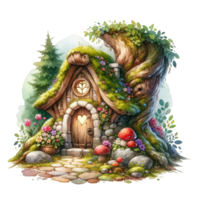 ai généré mignonne gnome maison dans une aquarelle style png