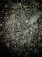 A collection of rocks scattered on the ground, varying in size, shape, color, and texture. photo