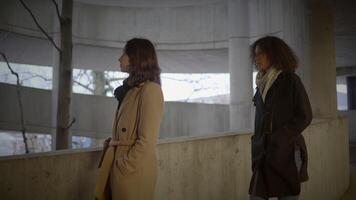 Lifestyle Portrait of Two Young Women Watching Tower Building Together video