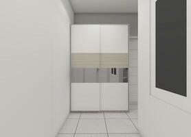 Minimalist Clothes Wardrobe Cabinet with Sliding Doors, 3D Illustration photo