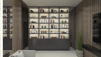 Modern Shelving Rack Display with Lighting Decoration, 3D Illustration photo