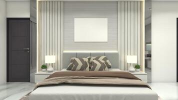 Modern Bedding Design with Luxury Headboard Panel and Side Drawer, 3D Illustration photo