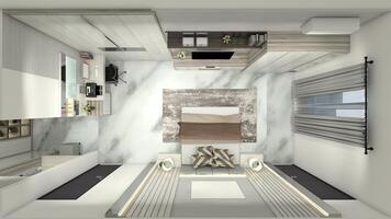 lujo y moderno Maestro dormitorio piso plan, 3d ilustración foto