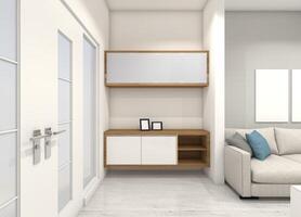 minimalista de madera almacenamiento gabinete para interior vivo habitación, 3d ilustración foto