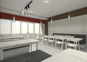 Modern Interior Restaurant Idea with Entrance Window Glass and Door, 3D Illustration photo