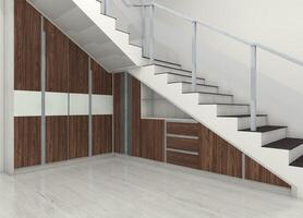 Wooden Under Stair Cabinet Storage Design with Drawer for Shoes Storage, 3D Illustration photo