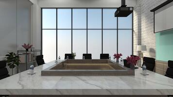 Conference Room Design with Marble Table and Window Background, 3D Illustration photo