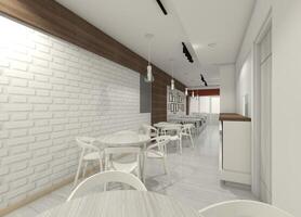 Brick Wall Background Decoration and Wooden Panel for Interior Cafe, 3D Illustration photo