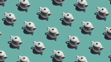 Pattern with many teapot animated on mint background. Teapot move in different directions. 4K video