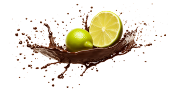 AI generated Chocolate Splashed Lime Isolated on a transparent background png