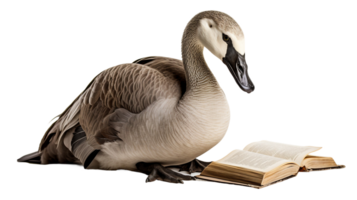 AI generated Isolated Goose Studying Book on a transparent background png