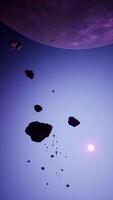 vertical, a large cluster of asteroids near an unknown planet video