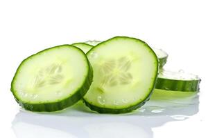 Fresh slice cucumber on white background.Generative Ai. photo