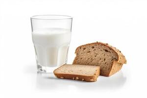 AI generated Fresh milk with Whole wheat bread isolated on white background .Generative Ai. photo