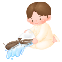 Boy Releasing fishes cartoon png