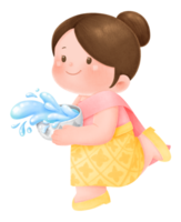 Songkran festival. Girl joyful water fights png