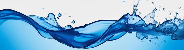 AI generated illustration of a blue liquid with splashes against white background in banner size photo