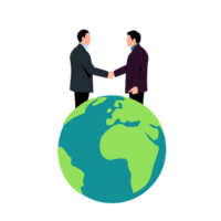 two businessmen shaking hands over the earth, png