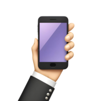 hand holding a smartphone with a purple screen png