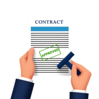 hand- Holding contract document met stempel, goedgekeurd png