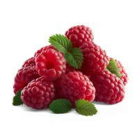 AI generated Raspberries with Raspberry leaves on the floor, Healthy organic berry natural ingredients concept, AI generated, PNG transparency with shadow