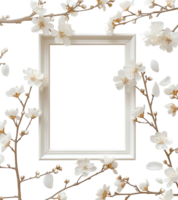 AI generated Vertical photo frame with a white cherry blossom, Decorative your picture with floral vintage style, AI generated, PNG transparent