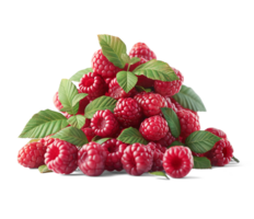 AI generated Raspberries with Raspberry leaves on the floor, Healthy organic berry natural ingredients concept, AI generated, PNG transparency with shadow