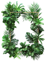 AI generated Vertical golden photo frame with green leaves, nature's fresh border by leaf, AI generated, PNG transparent