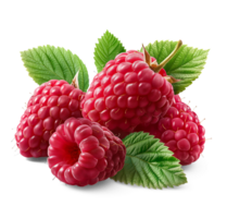 AI generated Raspberries pile with Raspberry leaves on the floor, Healthy organic berry natural ingredients concept, AI generated, PNG transparency with shadow