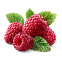 ai generiert Himbeeren Stapel mit Himbeere Blätter auf das Boden, gesund organisch Beere natürlich Zutaten Konzept, ai generiert, png Transparenz mit Schatten