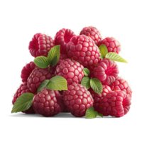 AI generated Raspberries pile with Raspberry leaves on the floor, Healthy organic berry natural ingredients concept, AI generated, PNG transparency with shadow